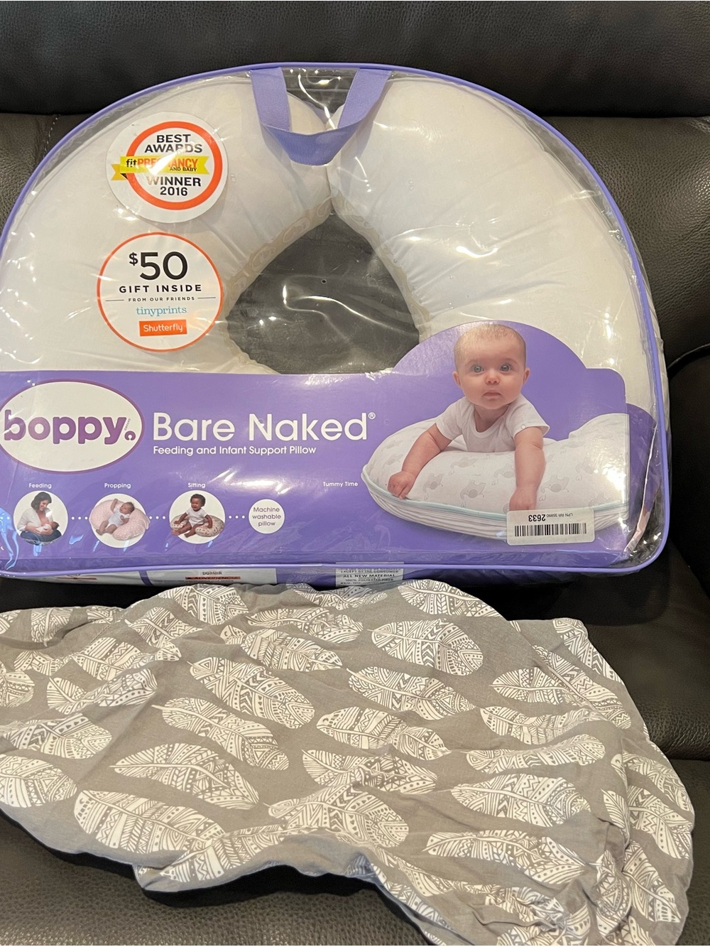 Boppy Bare Naked Nursing & Infant Support Pillow - White and Grey cover